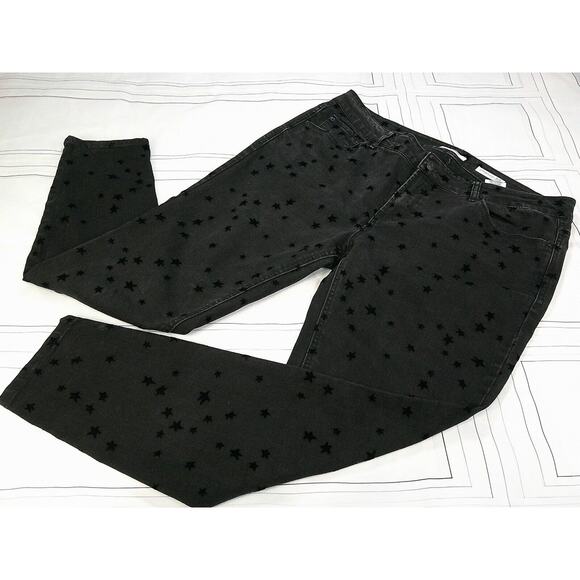 KENSIE Black W/Black Embossed Velvet Stars Ankle Mid Rise Skinny Jeans-Womens 14 - Picture 2 of 11